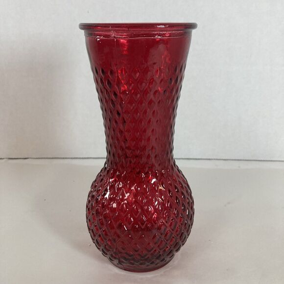Red Hobnail Glass Vase Diamond Pattern 7” Tall Vintage Spring Valentine Flowers - Picture 5 of 10